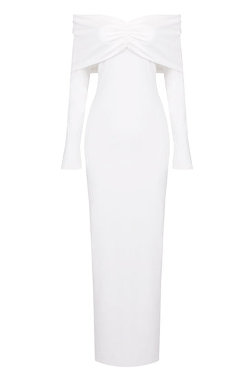 Long Sleeve Off The Shoulder Maxi Dress White
