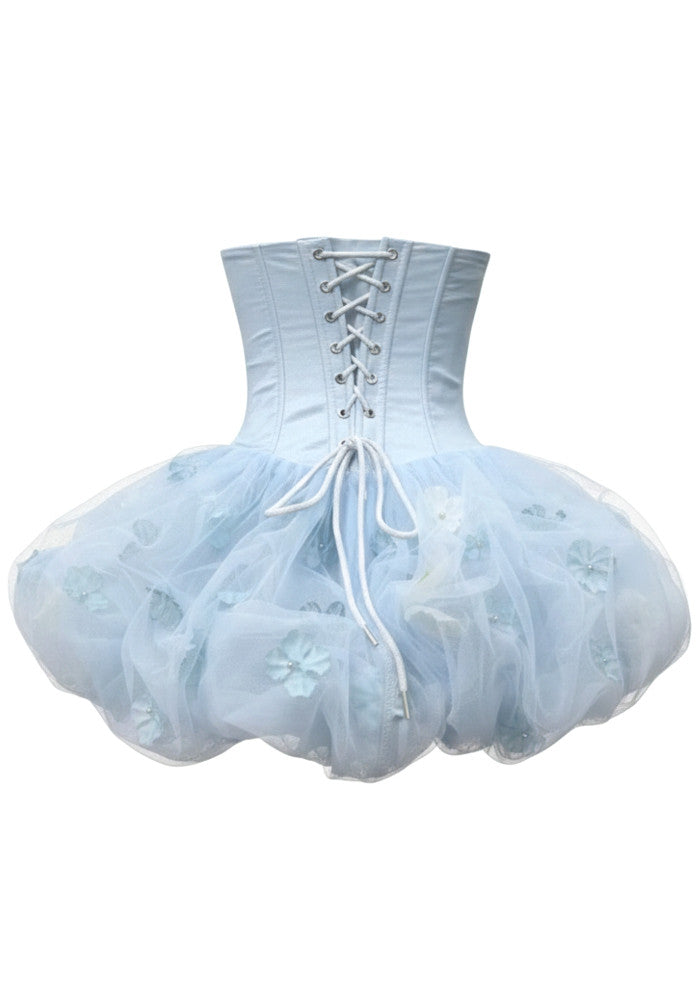 Strapless Floral Corset Bubble Dress Blue