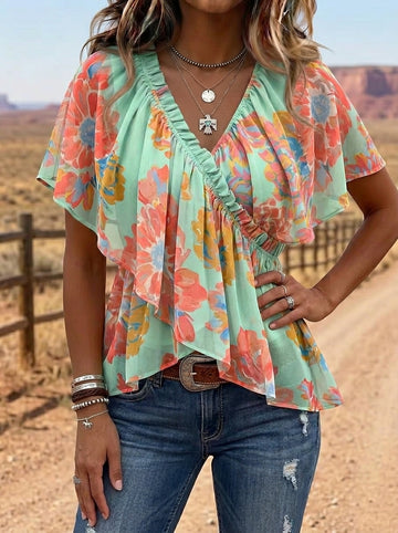 Vintage Floral Print Comfortable Summer Fabrics Casual Shirt