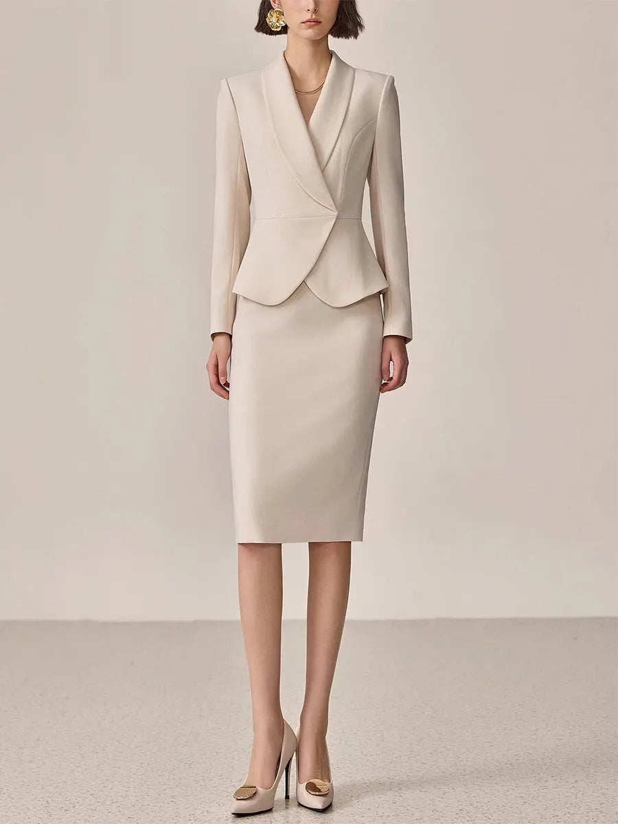 [24-hour shipping out]High-End Fashion Temperament Lapel Beige Suit
