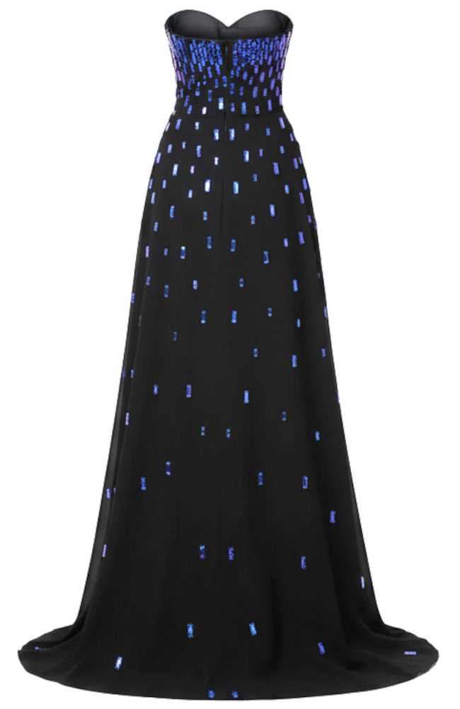 Strapless Embellished A Line Maxi Dress Black