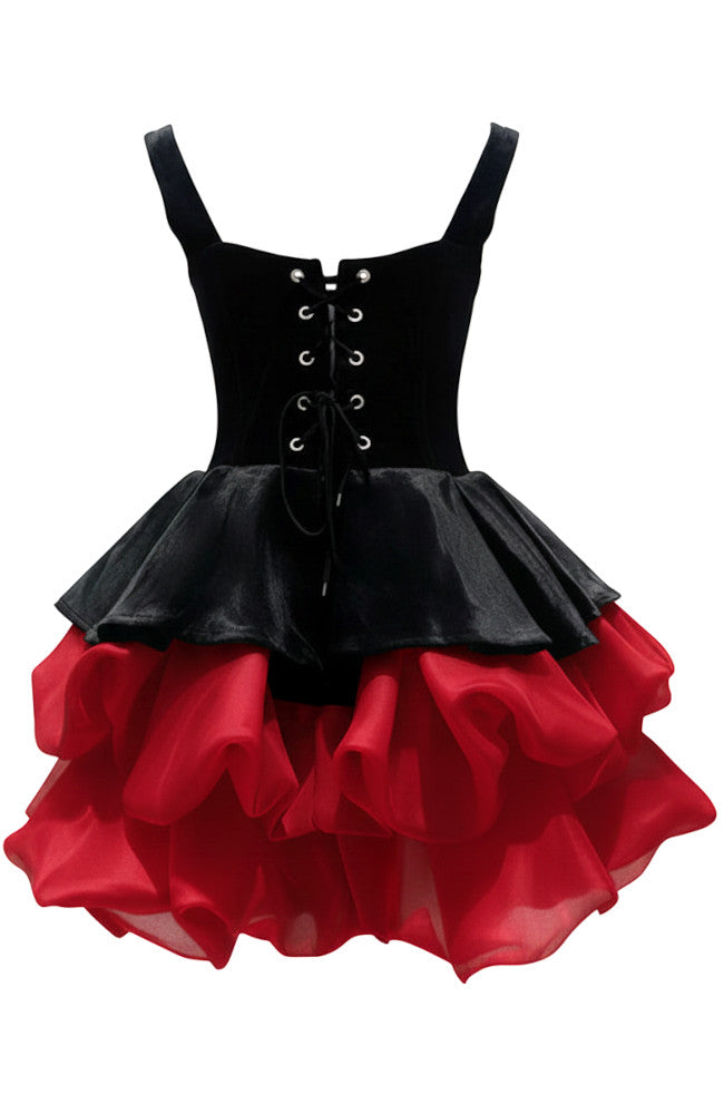Puff Corset Velvet Dress Black Red