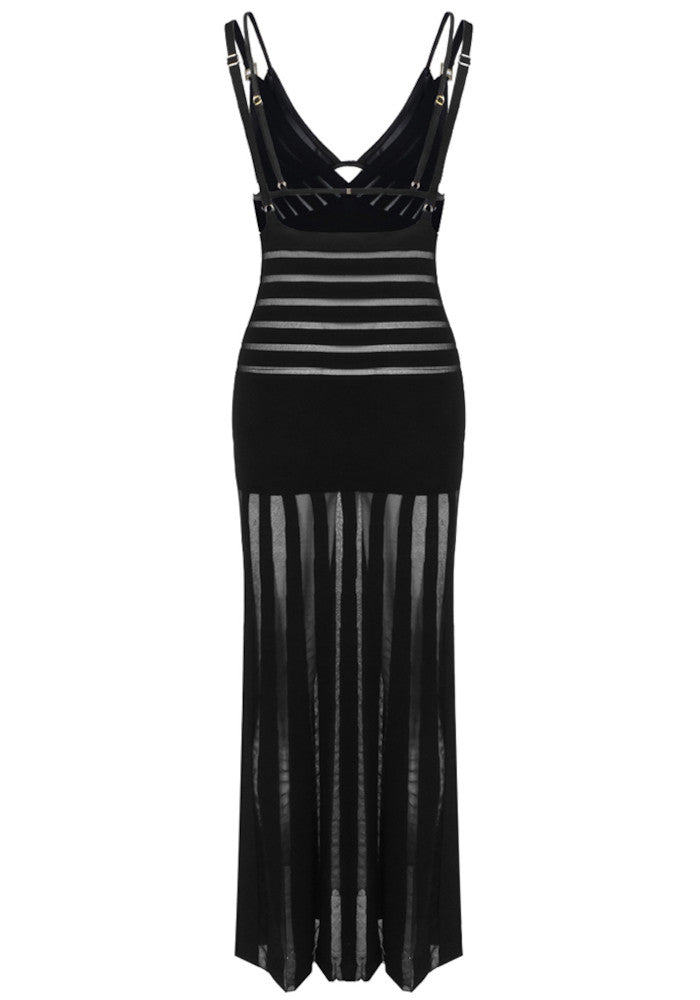 Striped Mesh Maxi Dress Black