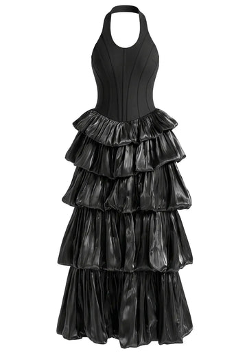 Halter Bubble Maxi Dress Black