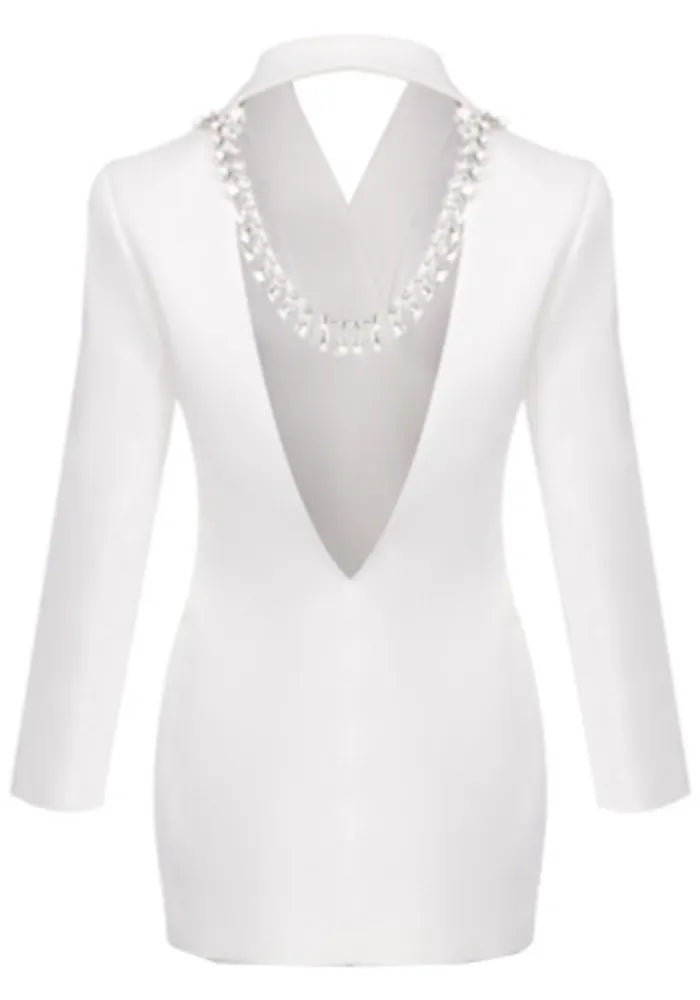 Long Sleeve Backless Blazer White