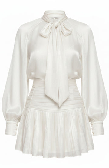 Long Sleeve A Line Chiffon Dress White