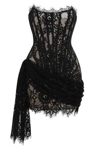 Strapless Lace Corset Dress Black