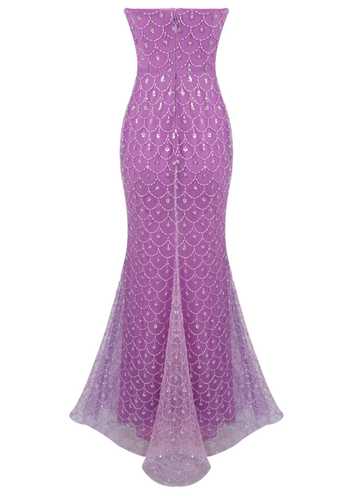 Strapless Embellished Maxi Dress Magenta