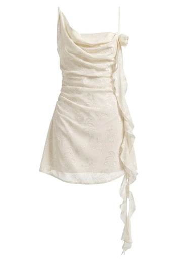 Floral Draped A Line Dress Ivory
