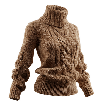 "Women's Camel Turtleneck Cable Knit Sweater - Chunky Warm Pullover For Autumn Winter