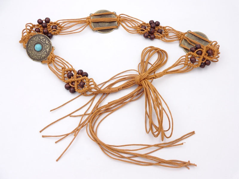 Women's Bohemian Rope Braid Tassel Belt
