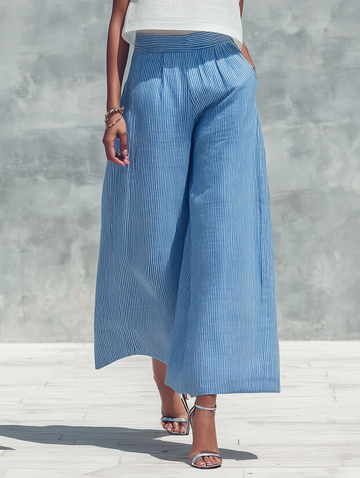Women's Minimalist Cotton-Blend Pinstripe Cropped Wide-Leg Pants MDZ1388D2Y