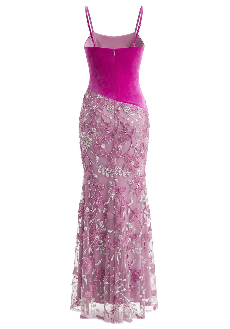 Floral Lace Bustier Maxi Dress Pink