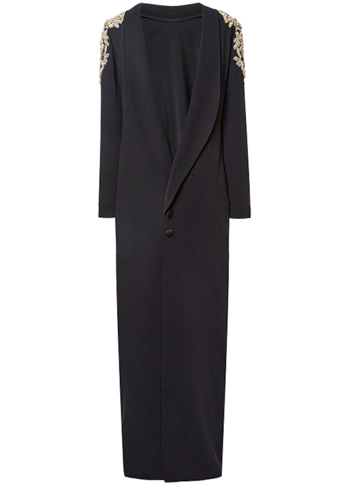 Long Sleeve Sequin Shoulder Maxi Dress Black