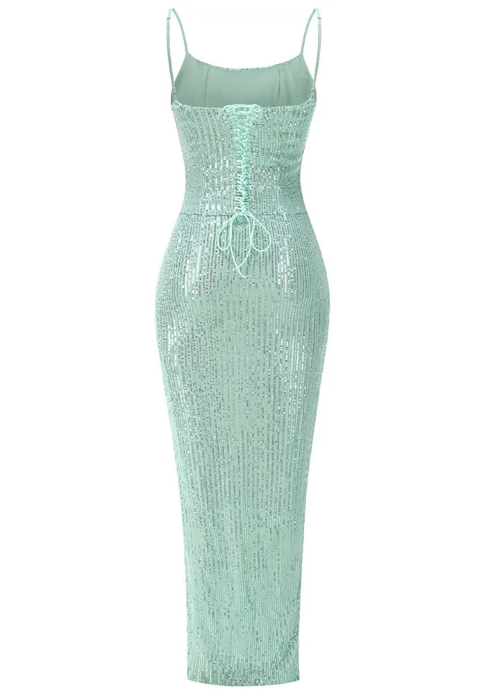 Sequin Corset Maxi Dress Green