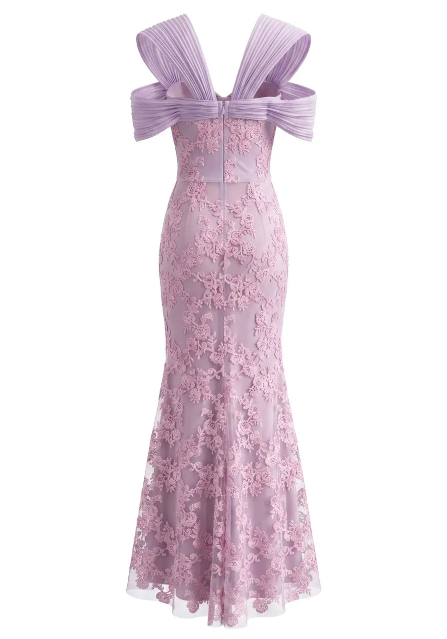 Lace Maxi Dress Pink Lavender
