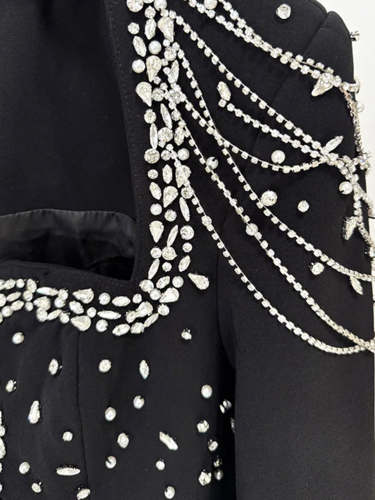 Long Sleeve Embellished Shoulders Maxi Dress Black