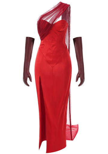Strapless Bustier Maxi Dress Red