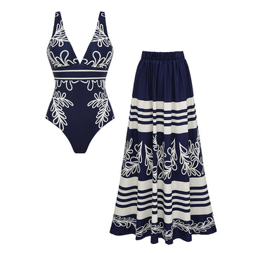 V Neck Blue Printed Swimsuit Set(s)