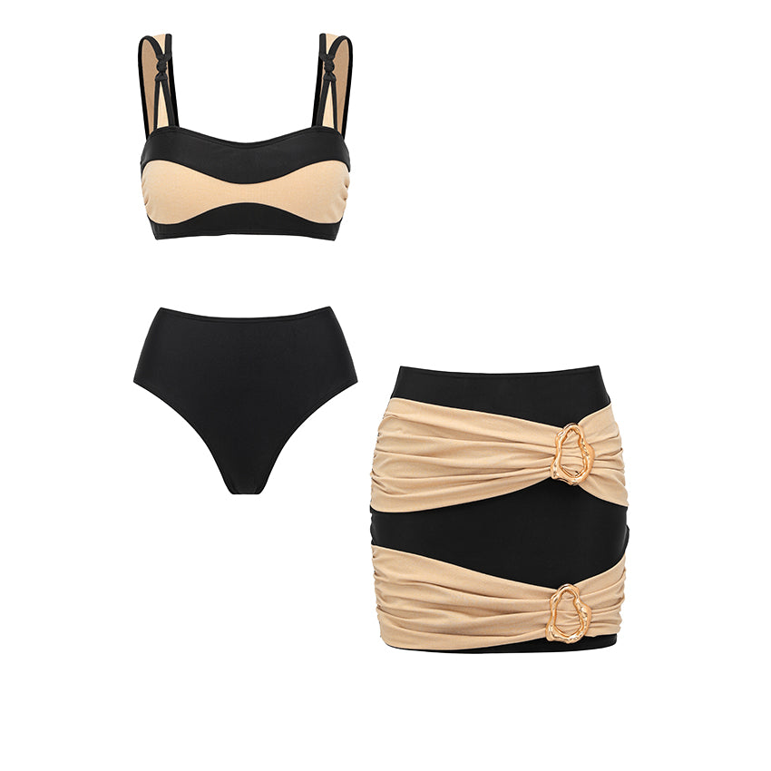 Gold Fabric Paneling High Waist Bikini Swimsuit Set(s)