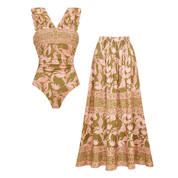 Adjustable Shoulder Straps Tummy Control Printed Swimsuit Set(s)