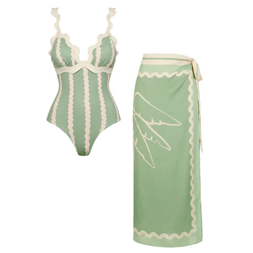 Pale Green Wave Pattern Swimsuit set(s)