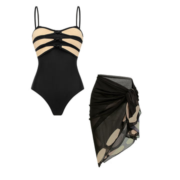 Sling Sparkling Fabric Decor Black Swimsuit Set(s)