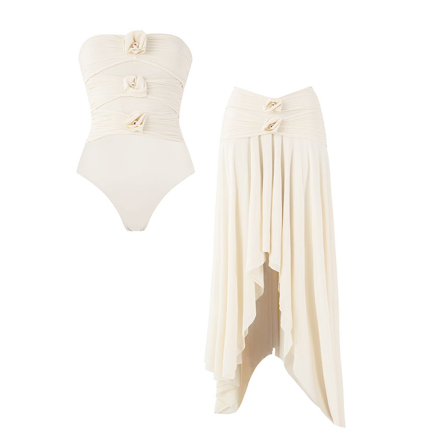 Removable straps White 3D Flowers Swimsuit Set(s)
