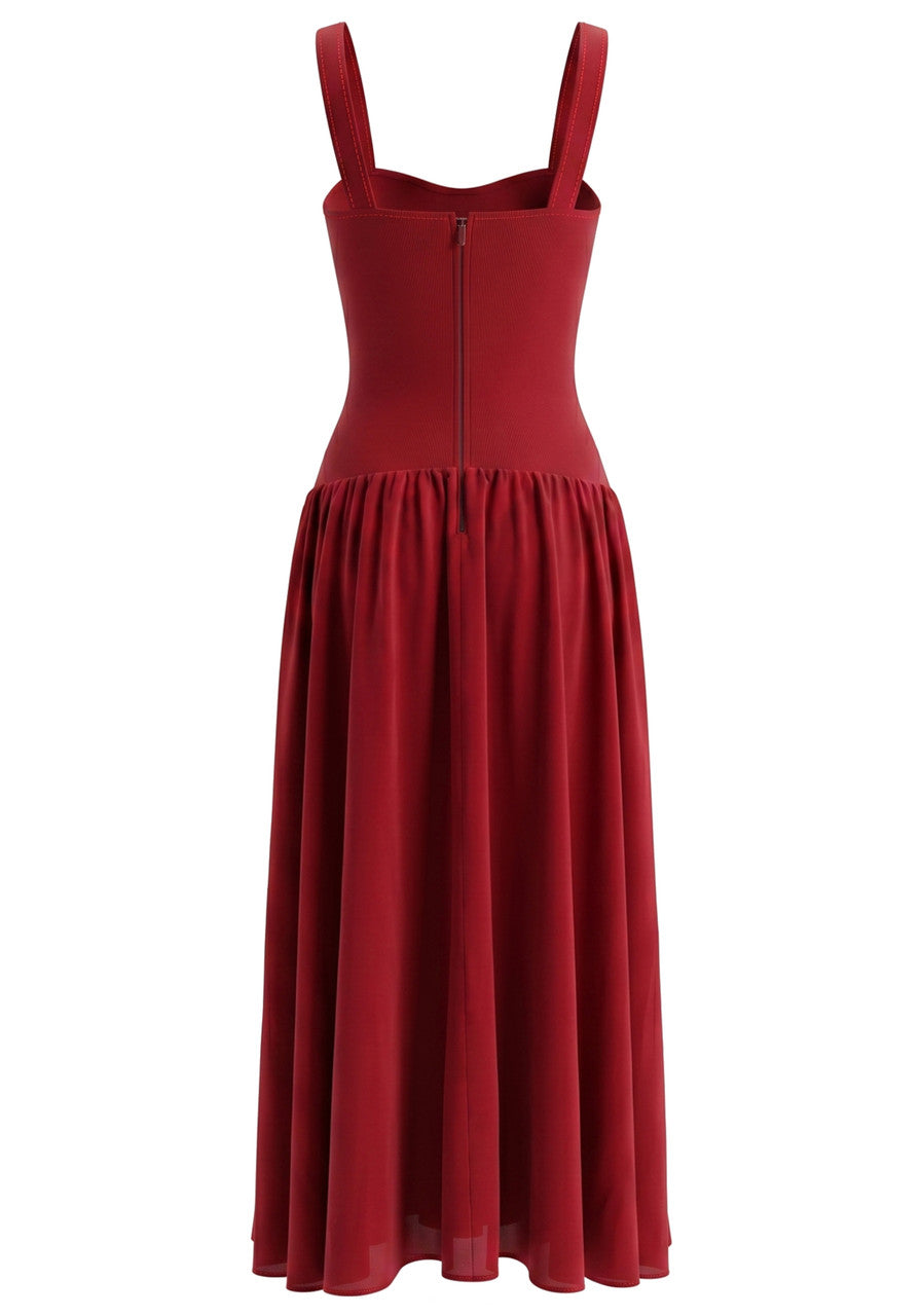 Crystal Embellished A Line Maxi Dress Dark Red