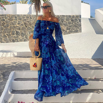 Off Shoulder Puff Sleeve Printed Dress