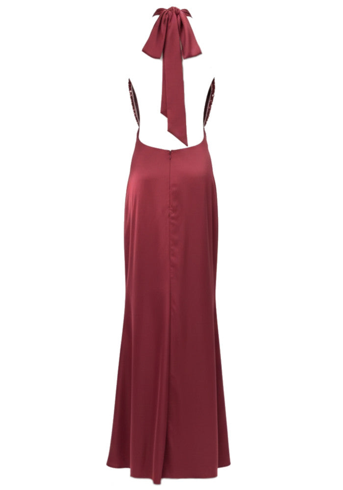 Halter Sequin Maxi Dress Burgundy