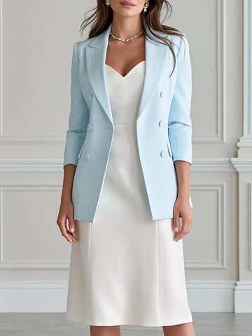 Double Breasted Blazer & Sweetheart Midi Dress Suit
