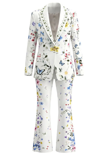 Floral Butterfly Print Suit White