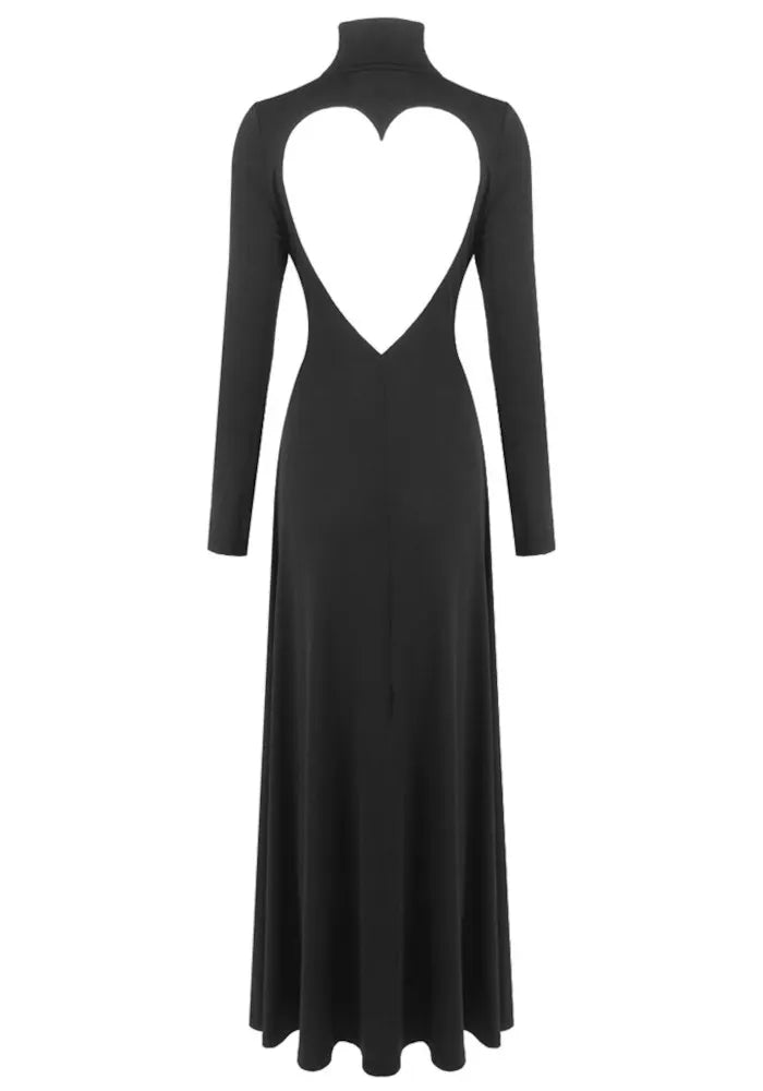 Long Sleeve Heart Cut Out Maxi Dress Black