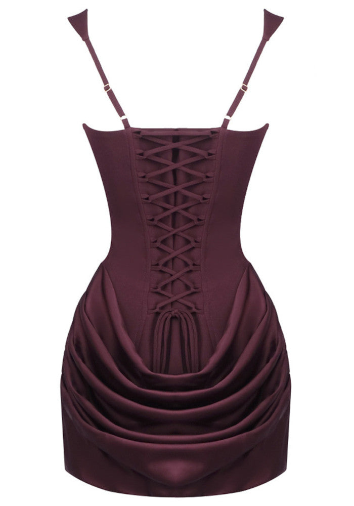 Draped Detail Corset Dress Brown
