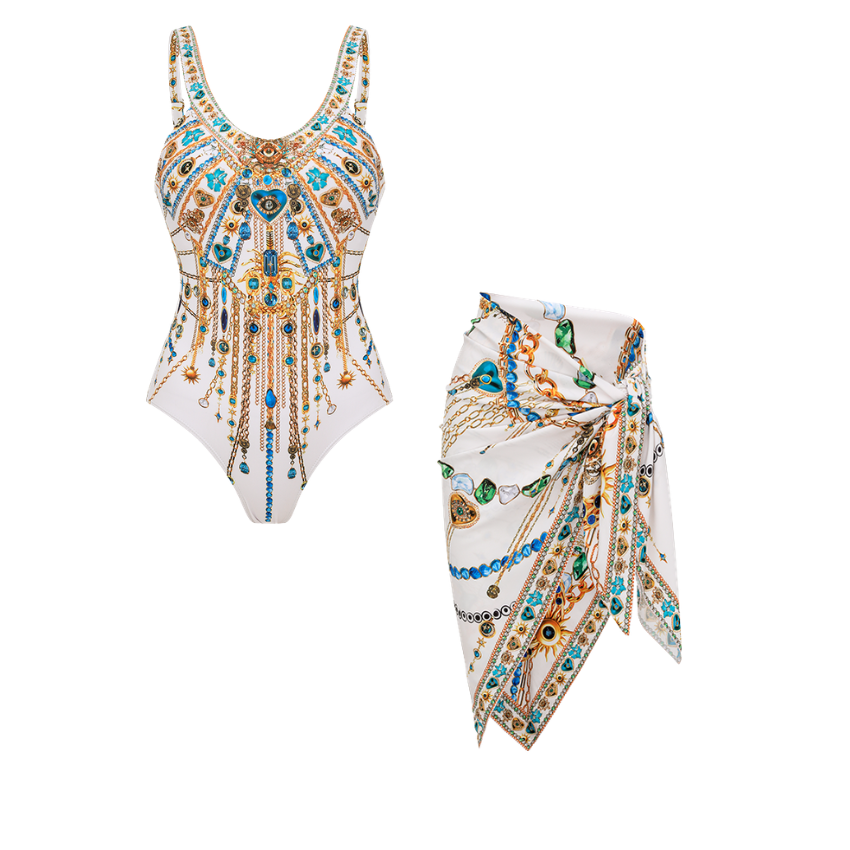Round neck Celestial Chains Print Swimsuit Set(s)