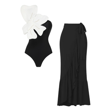 3D Pearl Flower One Shoulder One Piece Swimsuit