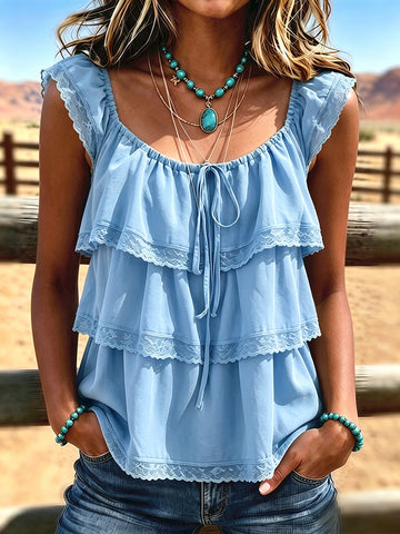 Women's Vintage Patchwork Chiffon Tank Top Casual Shirt
