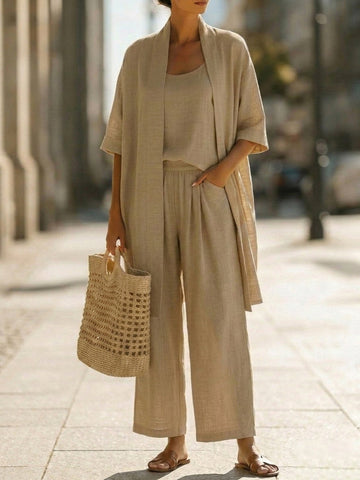 Minimalist Faux Linen-cotton Three-piece Set