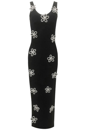 Crystal Floral Detail Maxi Dress Black