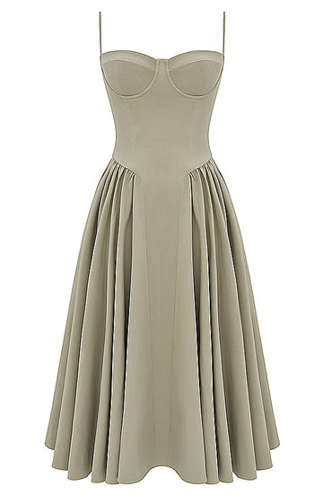 Bustier A Line Midi Dress Khaki
