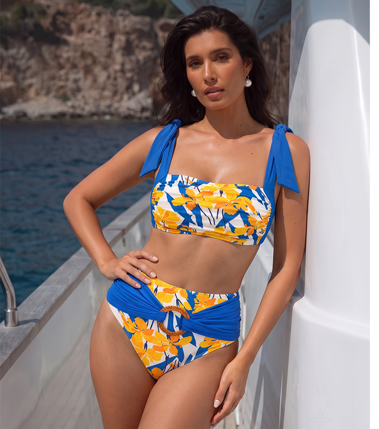 Iris Print Bow-detailed Swimsuit set(s)
