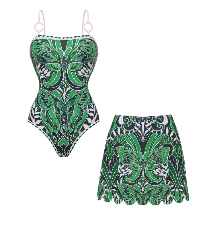 Butterfly Printed One Piece Swimsuit and Skirt Flaxmaker