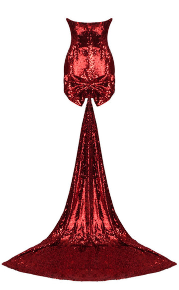 Strapless Bow Detail Sequin Dress Red