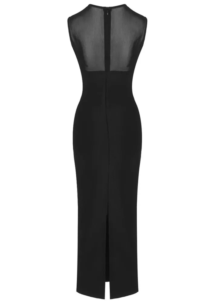 Sleeveless Mesh Insert Maxi Dress Black