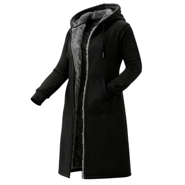 Women's Vintage Fleece Pocket Full Zip Long Sleeve Hoodie Long Coat
