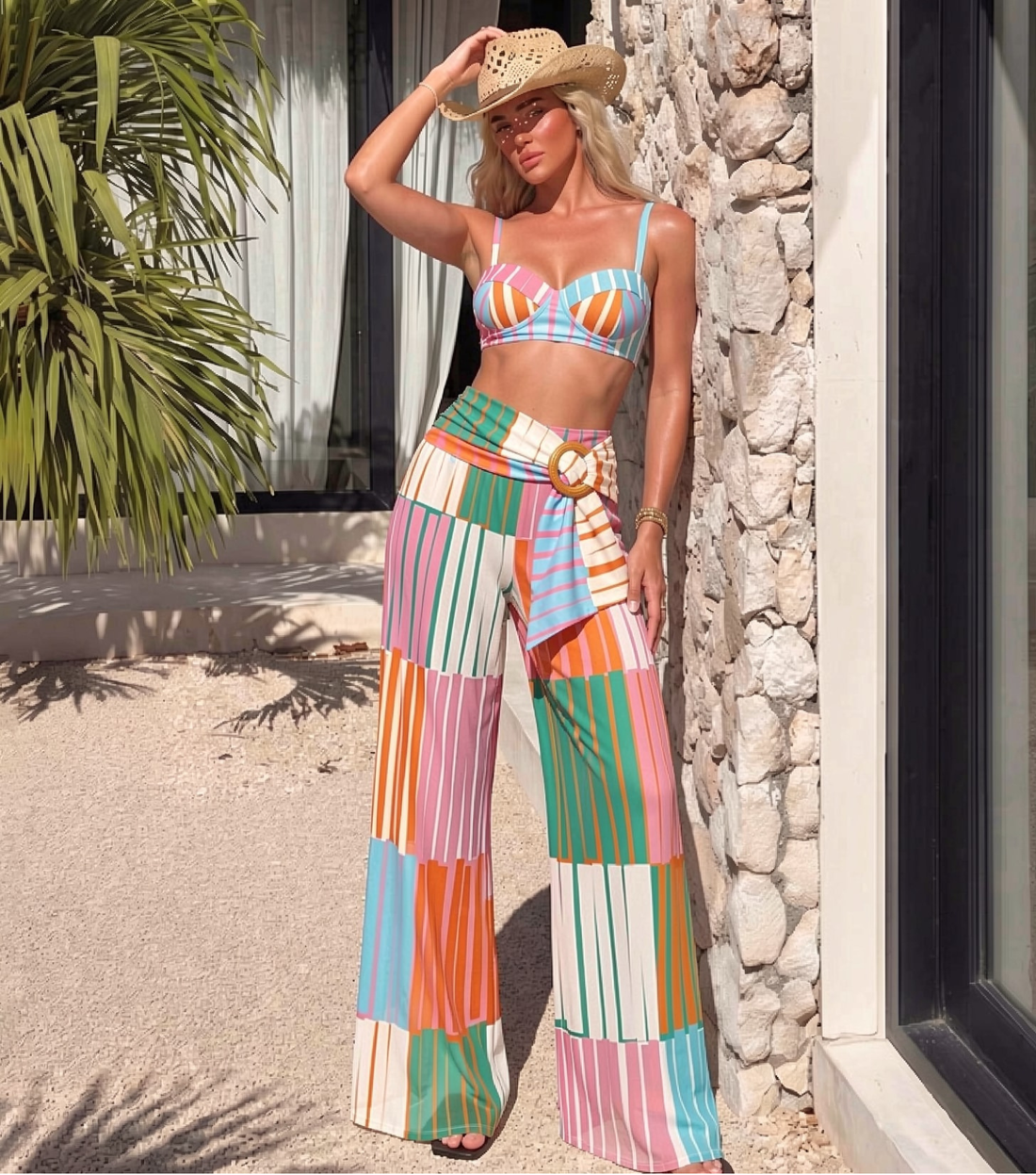 Push-Up Colorful Striped Print Swimsuit Set(s)