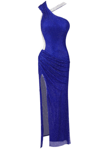One Shoulder Sequin Sparkly Maxi Dress Blue