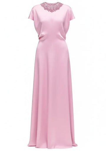 Crystal Collar A Line Maxi Dress Pink