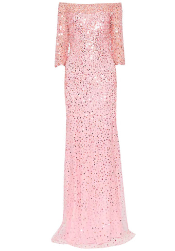 Sequin Bardot Maxi Dress Pink